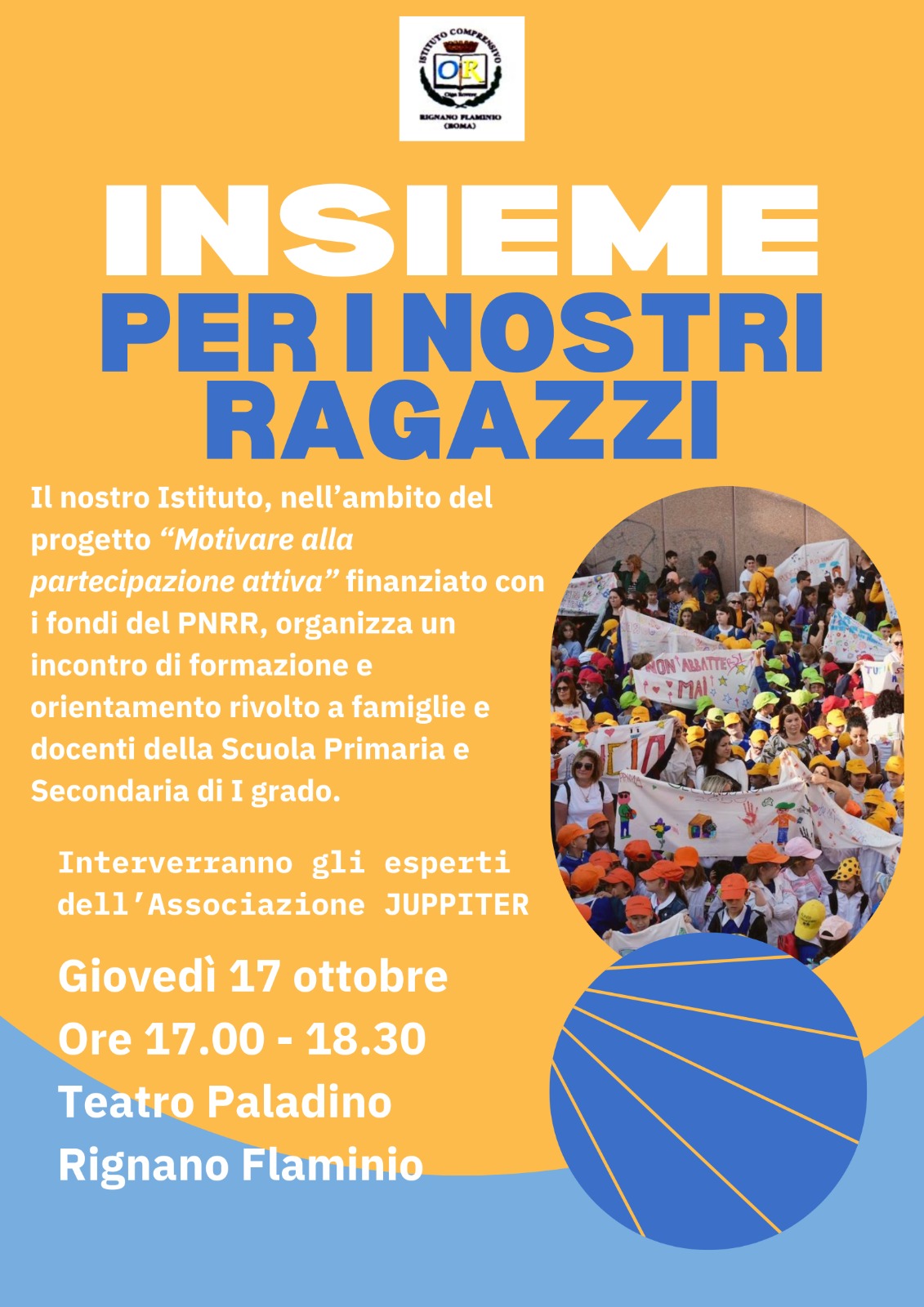 Poster dell'incontro di formazione e orientamento "Insieme per i nostri ragazzi"